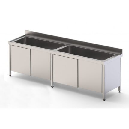 FREGADERO GRAN CAPACIDAD 2 CUBAS CON MUEBLE CON PUERTAS